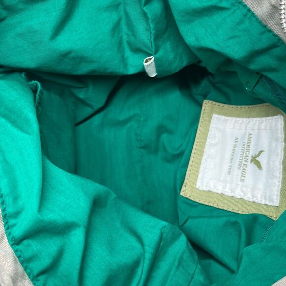 Vintage American Eagle AE Green Summer Tote Zipper Closure Canvas Tan - Picture 9 of 9